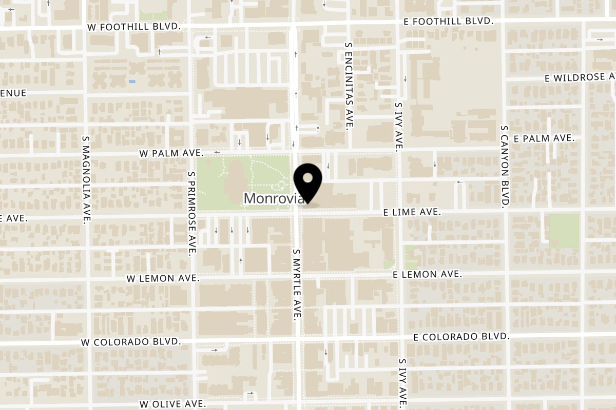 Map showing the location of Seasoning Alley Monrovia on 342 S Myrtle Ave in Monrovia